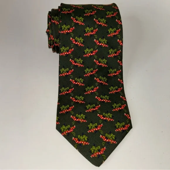 Vintage Brooks Brothers Silk Men's Tie Floral Green Blue Flowers Red Ribbon USA - Picture 7 of 9